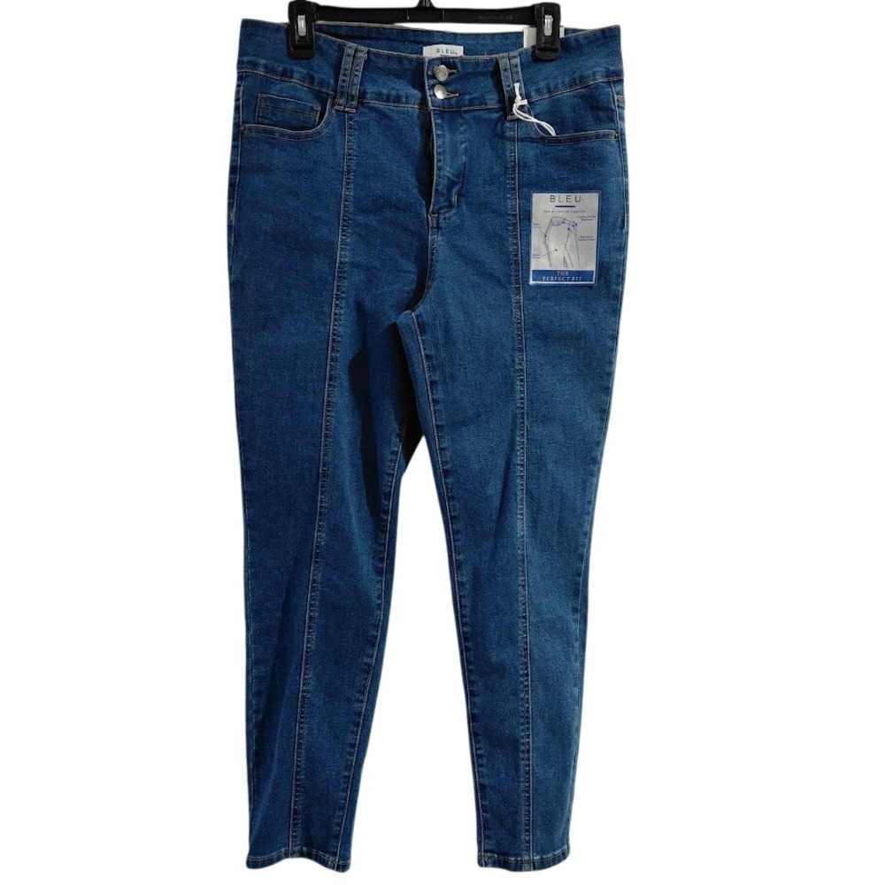 Bleu Denim High Rise Tummy Control Seam Front Jeans Medium Wash Blue Size 14 NEW